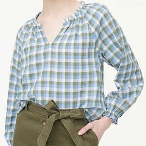 J.Crew Womens Plaid Artist Cotton Long Sleeved Top